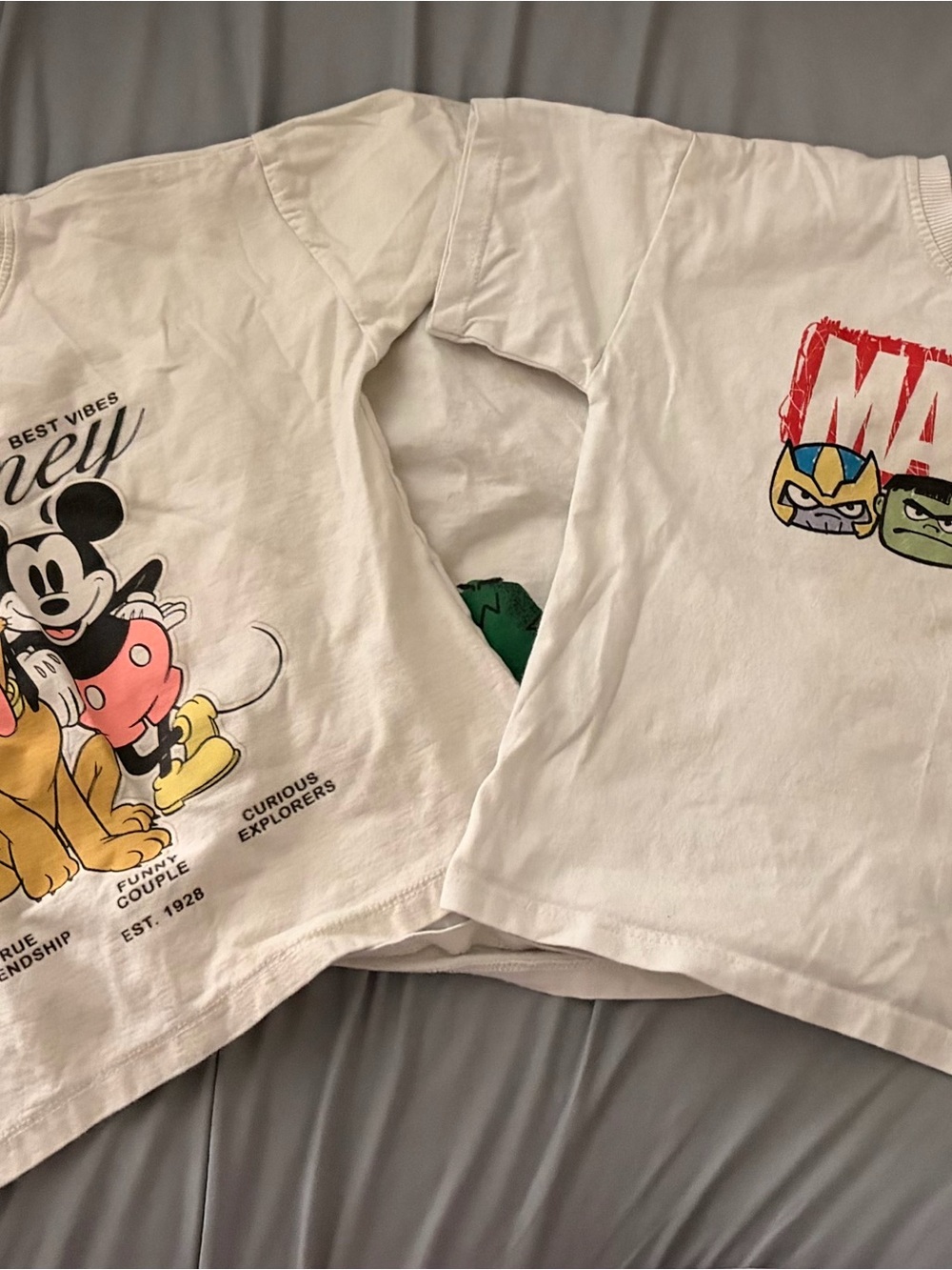 3 Zara Graphic Disney x Marvel White T-Shirts - Mickey & Avengers Prints